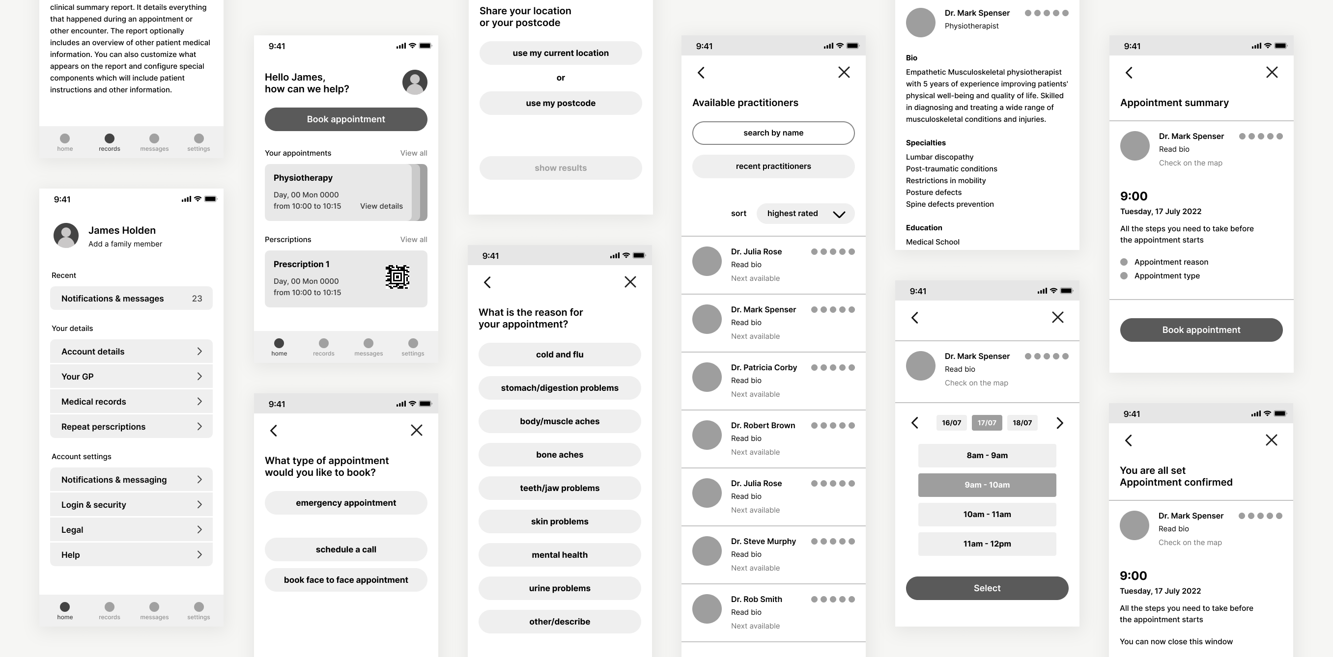 E-Pacjent mid-fi wireframes